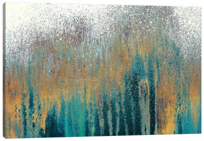 Teal Woods with Gold Canvas Art Print - Forest Art