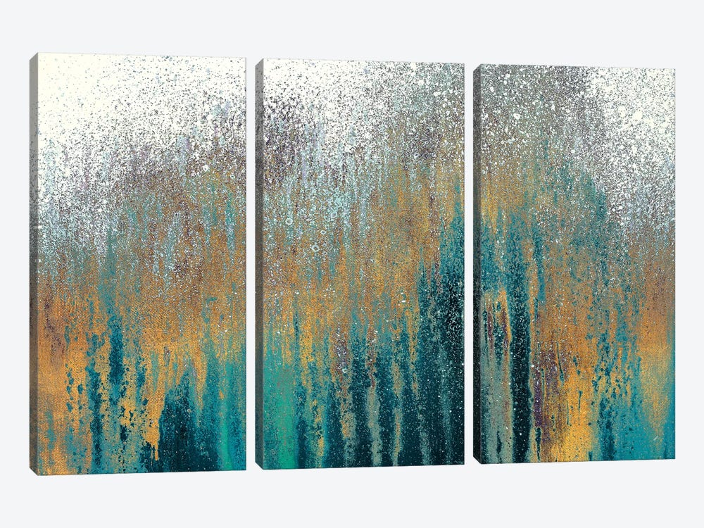 Teal Woods with Gold by Roberto Gonzalez 3-piece Canvas Wall Art