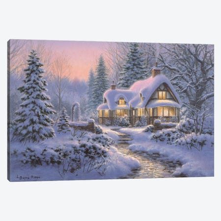 Winter’s Blanket Wouldbie Cottage Canvas Print #RBU19} by Richard Burns Canvas Wall Art