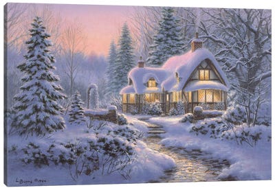 Winter’s Blanket Wouldbie Cottage Canvas Art Print - Richard Burns