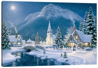 Christmas Village Canvas Art Print - River, Creek & Stream Art