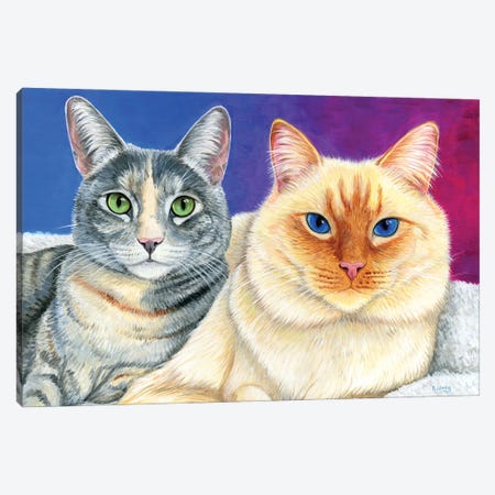 Two Cute Cats Canvas Print #RBW103} by Rebecca Wang Canvas Wall Art