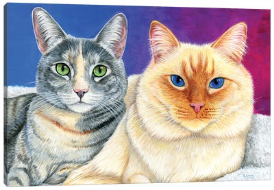 Two Cute Cats Canvas Art Print - Rebecca Wang
