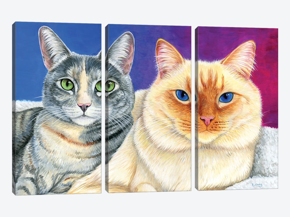 Two Cute Cats by Rebecca Wang 3-piece Canvas Print