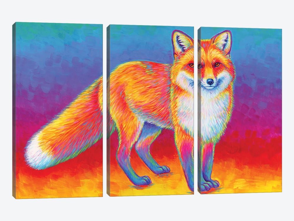 Rainbow Red Fox by Rebecca Wang 3-piece Canvas Art Print