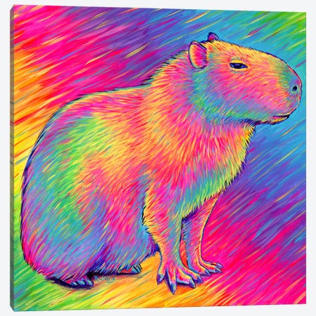 Psychedelic Rainbow Capybara Canvas Print #RBW122} by Rebecca Wang Canvas Wall Art