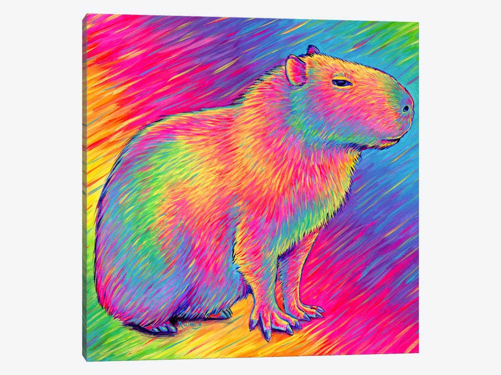 Psychedelic Rainbow Capybara by Rebecca Wang 1-piece Canvas Wall Art