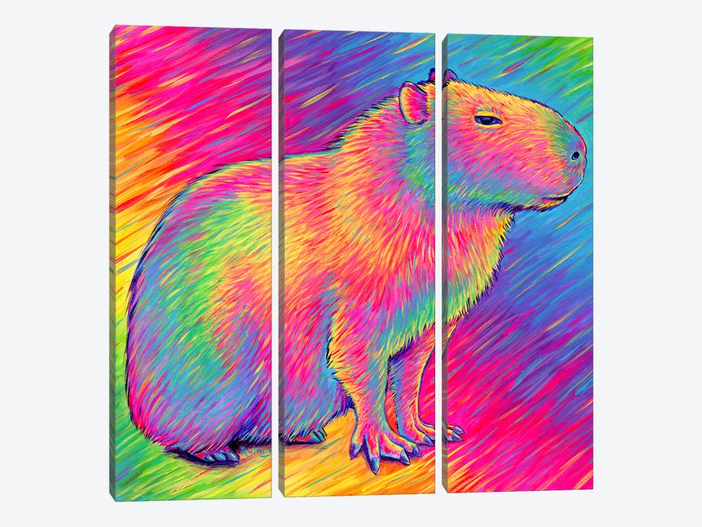 Psychedelic Rainbow Capybara by Rebecca Wang 3-piece Canvas Wall Art