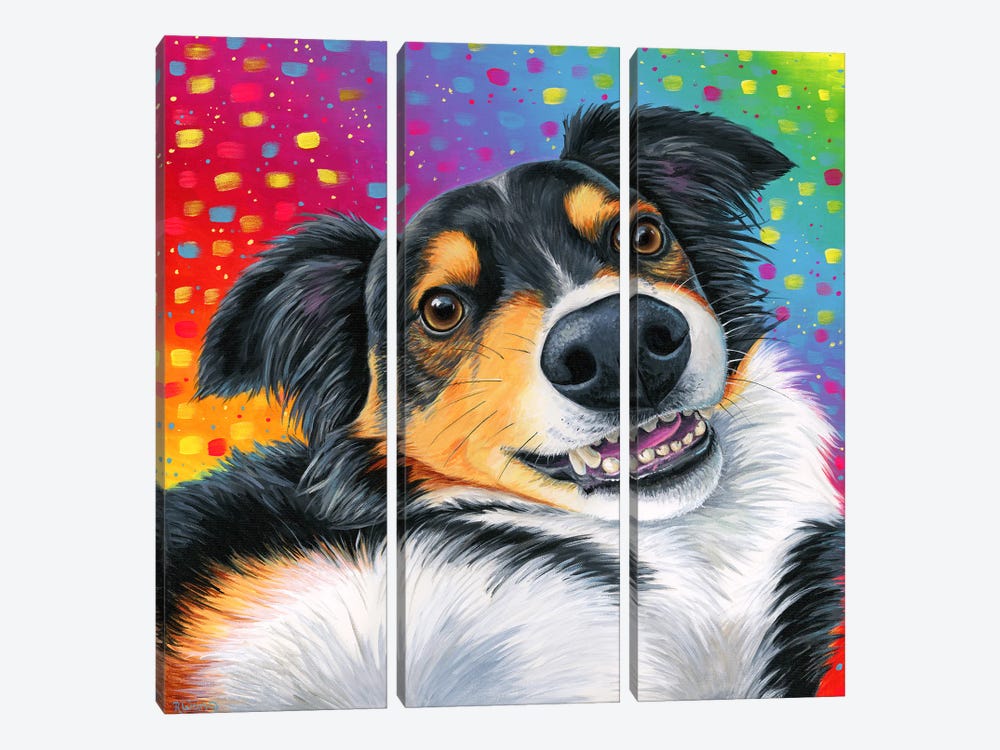 Tricolor Australian Shepherd Dog by Rebecca Wang 3-piece Canvas Art