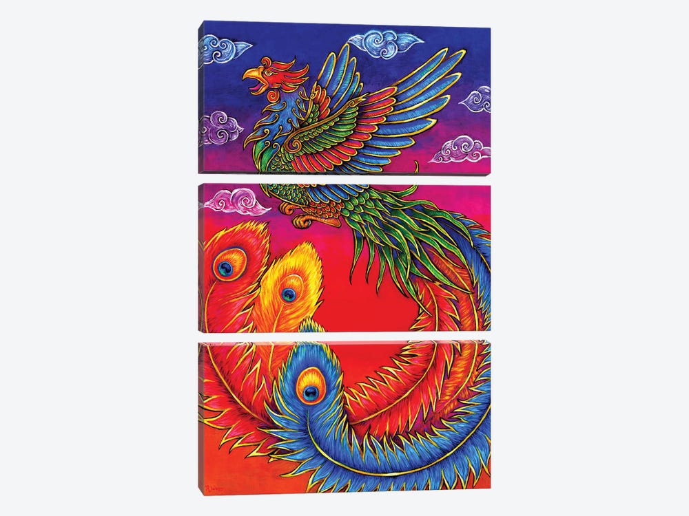 Fenghuang Chinese Phoenix by Rebecca Wang 3-piece Canvas Artwork