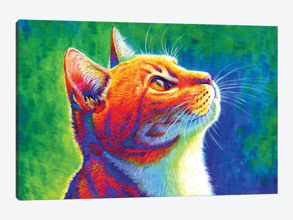 Anticipation - Rainbow Tabby Cat by Rebecca Wang 1-piece Canvas Artwork