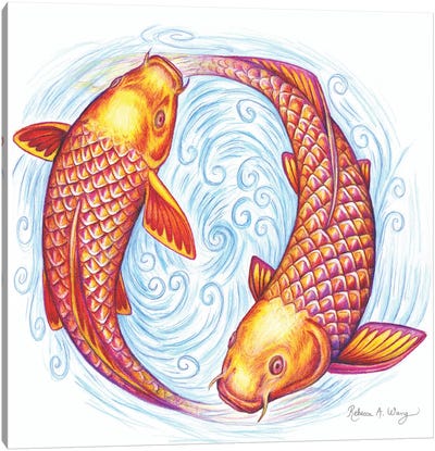 Pisces Canvas Art Print - Koi Fish Art