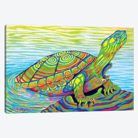 Psychedelic Neon Painted Turtle Canvas Print #RBW26} by Rebecca Wang Canvas Wall Art