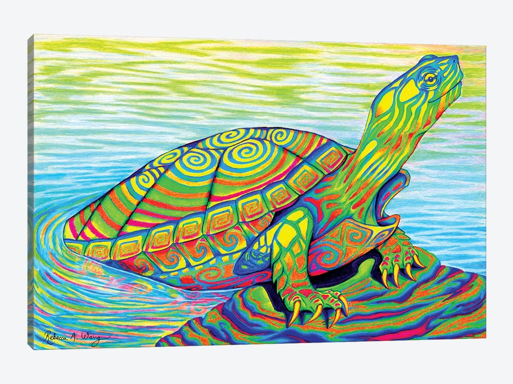 Psychedelic Neon Painted Turtle by Rebecca Wang 1-piece Canvas Print