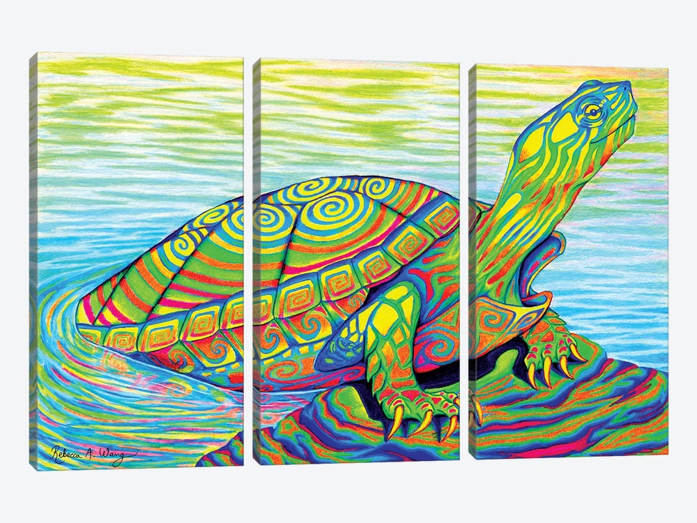 Psychedelic Neon Painted Turtle by Rebecca Wang 3-piece Art Print