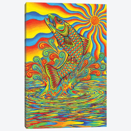 Psychedelic Rainbow Trout Canvas Print #RBW27} by Rebecca Wang Canvas Artwork