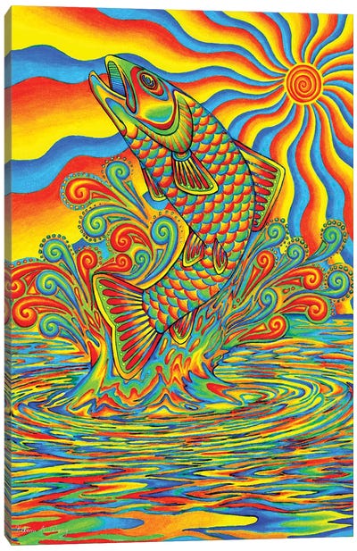 Psychedelic Rainbow Trout Canvas Art Print - Fish Art