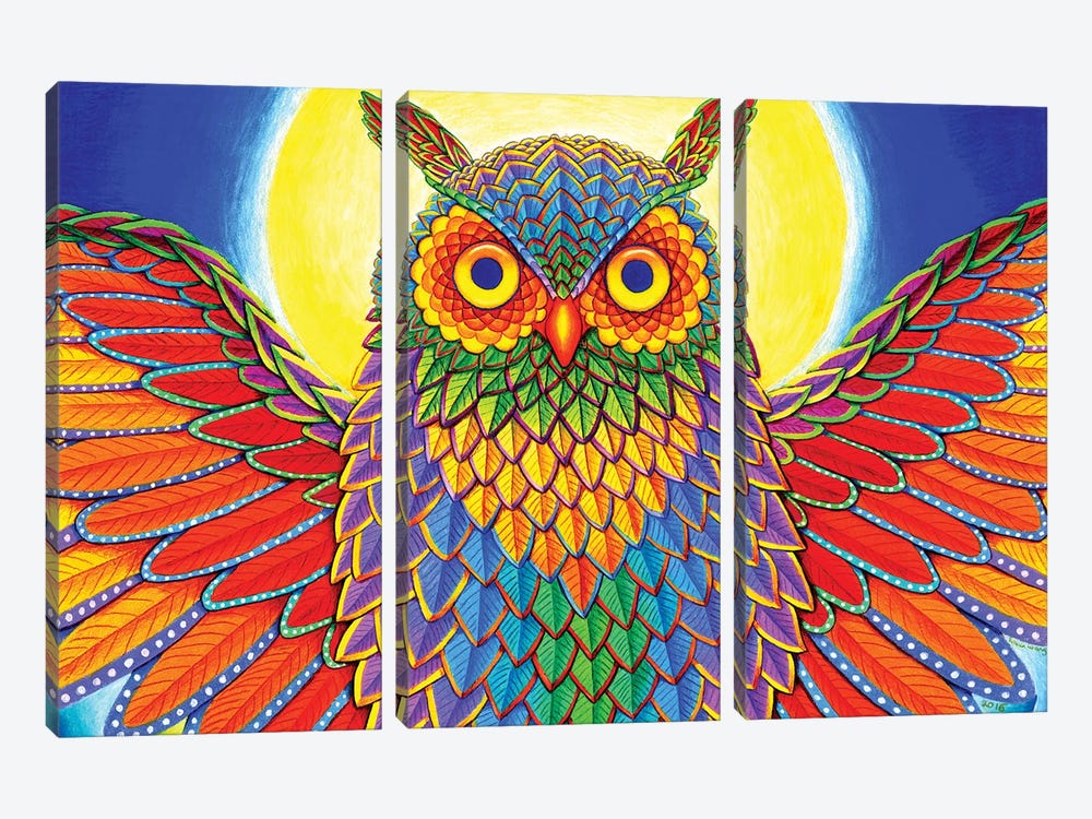 Rainbow Owl by Rebecca Wang 3-piece Canvas Art