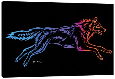 Tribal Running Wolf Canvas Art Print - Wolf Art
