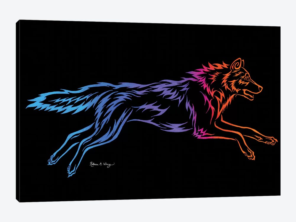 Tribal Running Wolf by Rebecca Wang 1-piece Canvas Wall Art