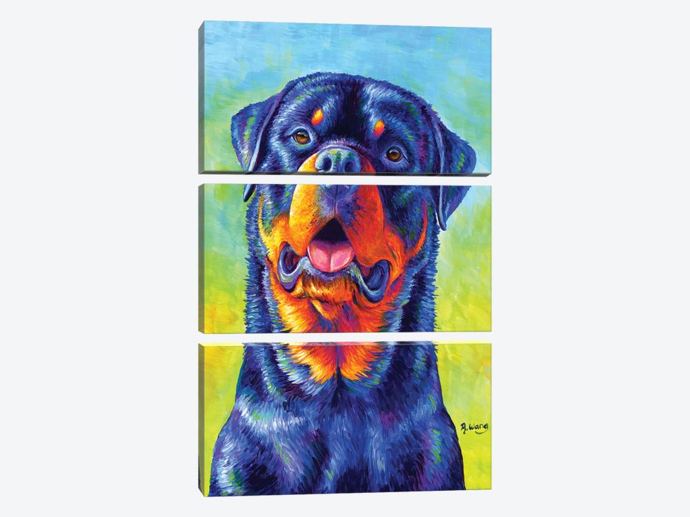 Gentle Guardian - Colorful Rottweiler by Rebecca Wang 3-piece Canvas Print