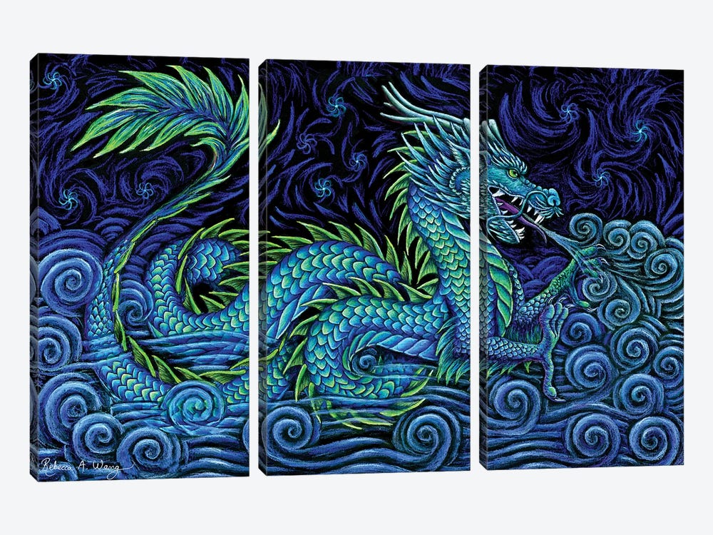 Chinese Azure Dragon by Rebecca Wang 3-piece Canvas Print