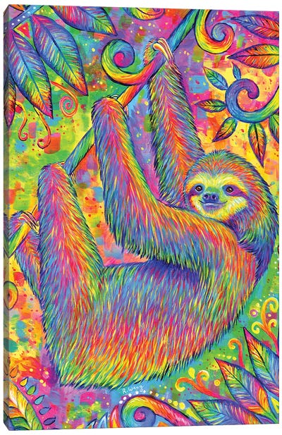 Hanging Around Canvas Art Print - Sloth Art