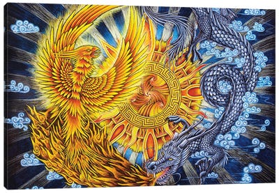 Phoenix And Dragon Canvas Art Print - Rebecca Wang