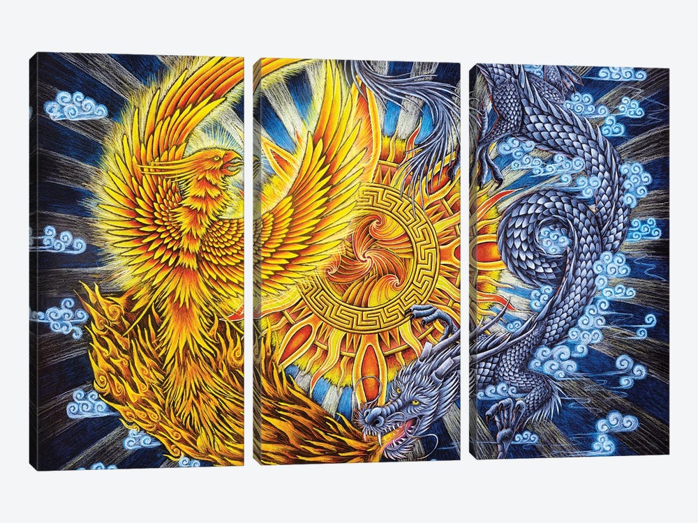 Phoenix And Dragon by Rebecca Wang 3-piece Canvas Art