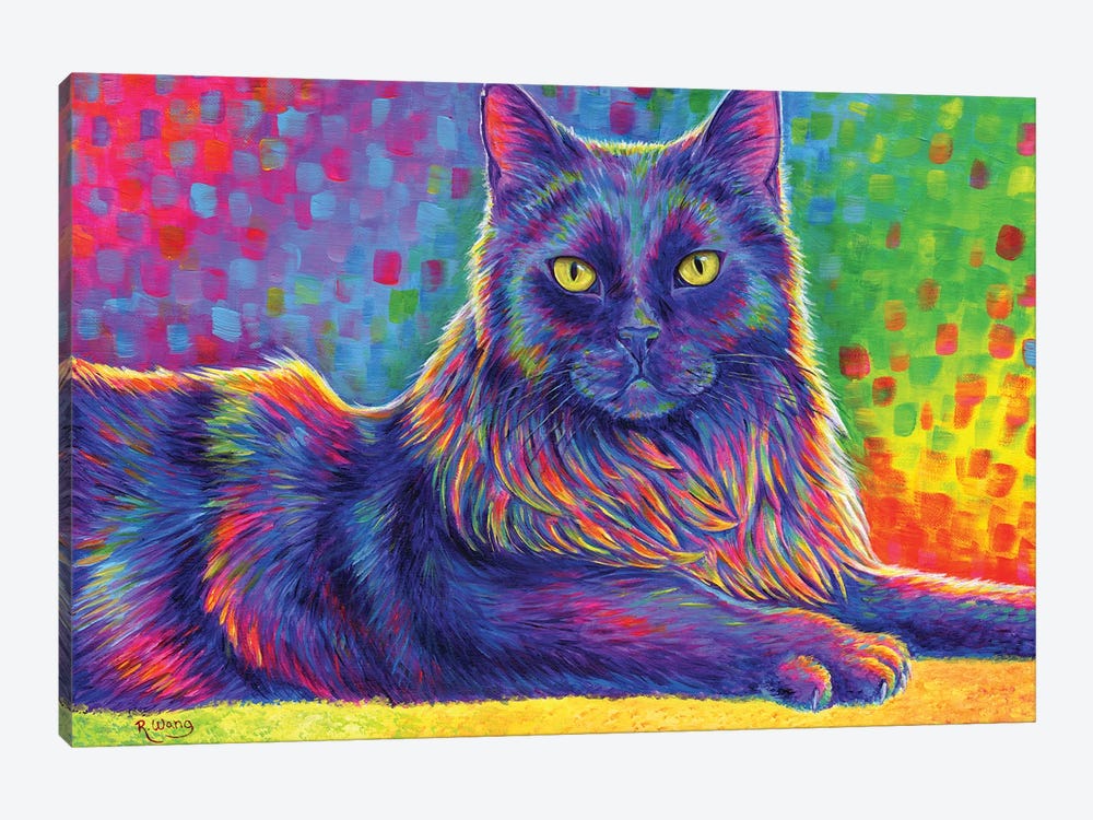 Psychedelic Rainbow Black Cat by Rebecca Wang 1-piece Canvas Print
