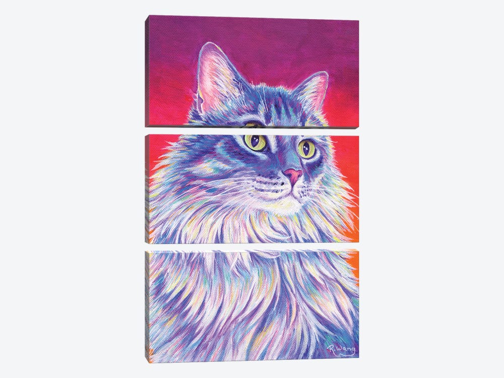 Longhaired Purple Tabby Cat by Rebecca Wang 3-piece Canvas Artwork