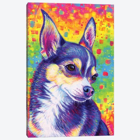 Psychedelic Rainbow Cute Chihuahua Canvas Print #RBW90} by Rebecca Wang Canvas Wall Art