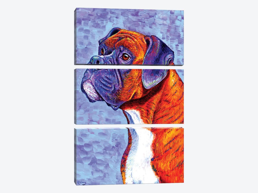 Devoted Guardian - Brindle Boxer Dog by Rebecca Wang 3-piece Canvas Wall Art