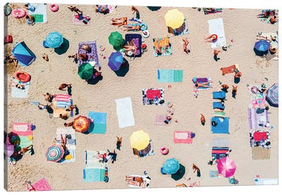 Colorful Umbrellas on Beach Canvas Art Print - Aerial Beaches 