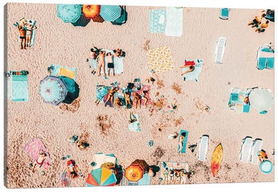 Colorful Umbrellas on Beach II Canvas Art Print - Aerial Beaches 