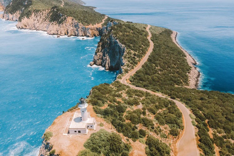 Lefkada Lighthouse On Greek Island In Greece, Aerial