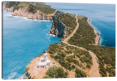 Lefkada Lighthouse On Greek Island In Greece, Aerial Canvas Art Print - Radu Bercan
