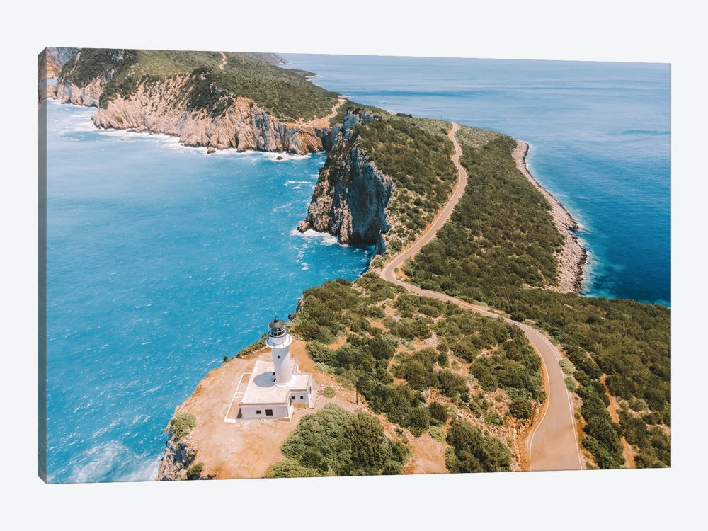 Lefkada Lighthouse On Greek Island In Greece, Aerial by Radu Bercan 1-piece Canvas Wall Art