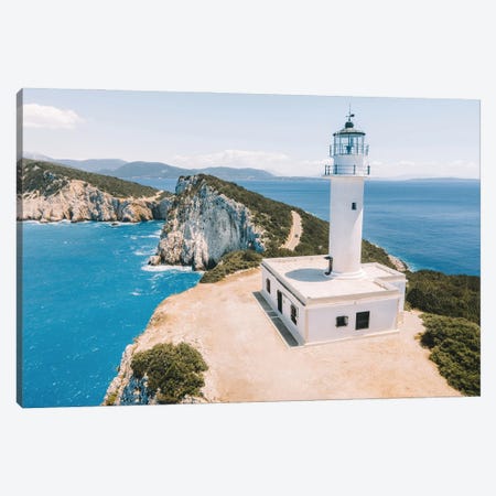 Lighthouse On Lefkada Greek Island In Greece, Aerial Canvas Print #RBZ201} by Radu Bercan Canvas Wall Art