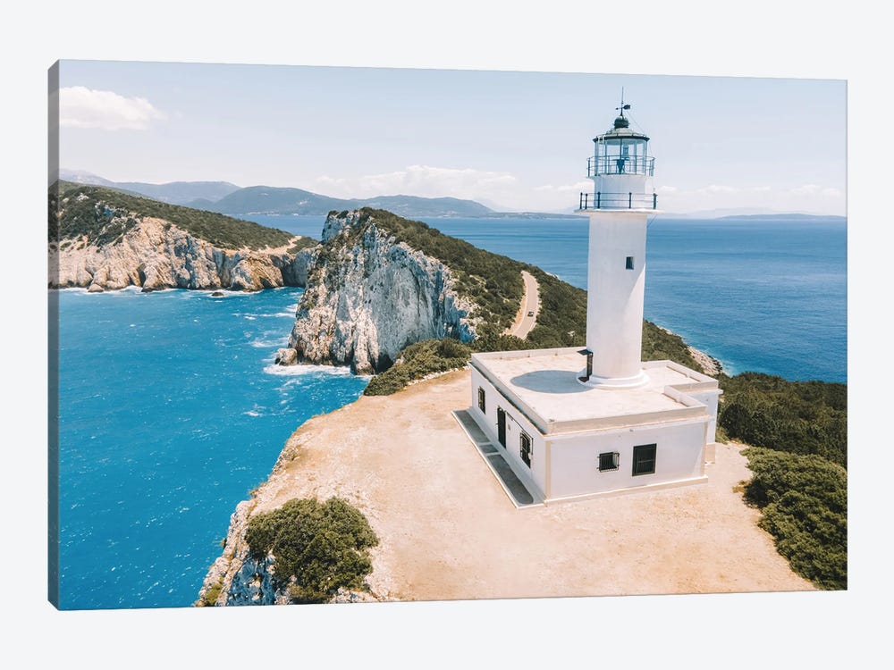 Lighthouse On Lefkada Greek Island In Greece, Aerial by Radu Bercan 1-piece Canvas Artwork