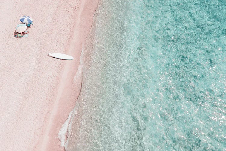 Aerial View Of Surfers Board On Beach