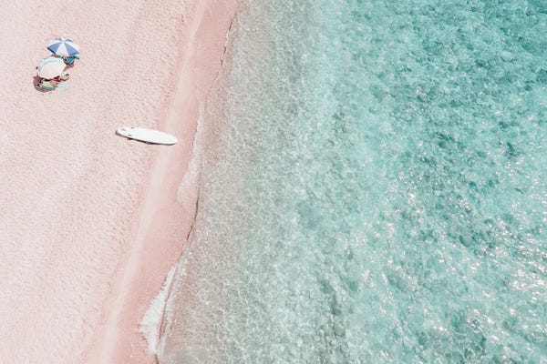 Radu Bercan: Aerial View Of Surfers Board On Beach by Radu Bercan