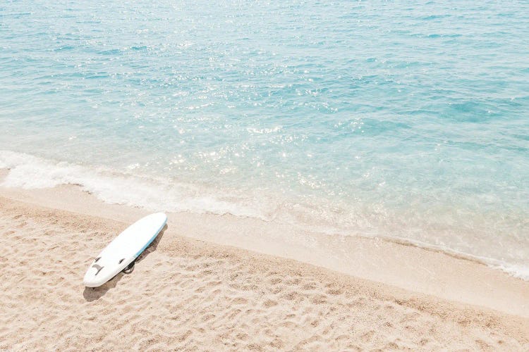 Aerial View Of Surf Board On Beach