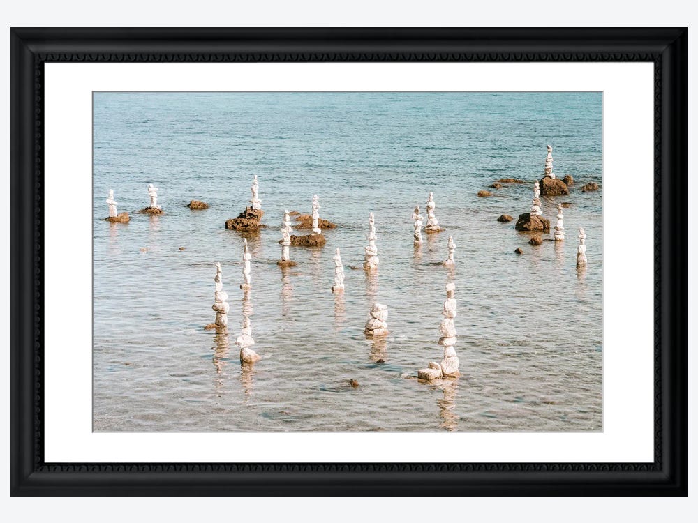 Framed Canvas Art (White Floating Frame) - Vertical Stones in Antibes, France, French Riviera, Cote D'azur by Radu Bercan (styles > Photography art) 