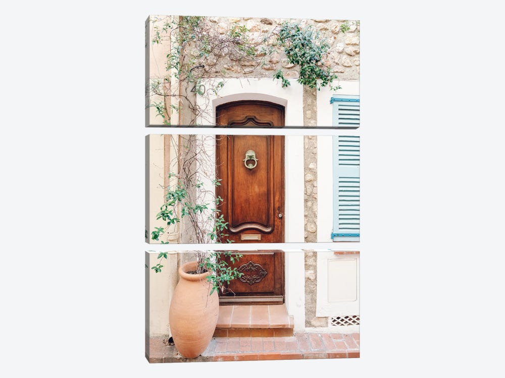 Vintage Door In Antibes, France, French Riviera, Cote D'Azur by Radu Bercan 3-piece Art Print