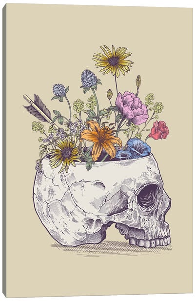 Half Skull Flowers Canvas Art Print