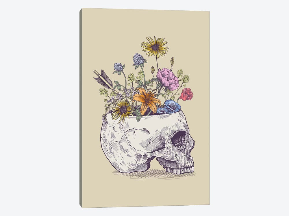 Half Skull Flowers 1-piece Canvas Art Print