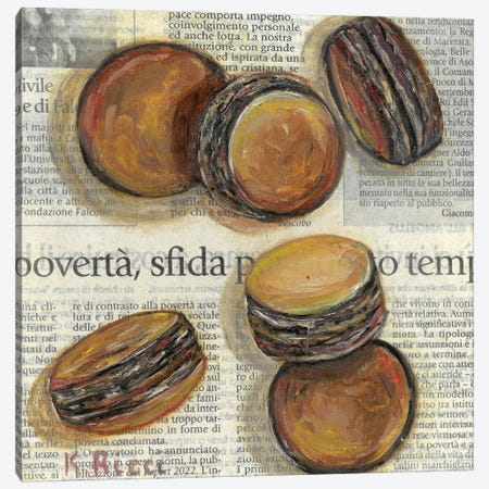 Macarons On Newspaper Canvas Print #RCI10} by Katia Ricci Canvas Art Print