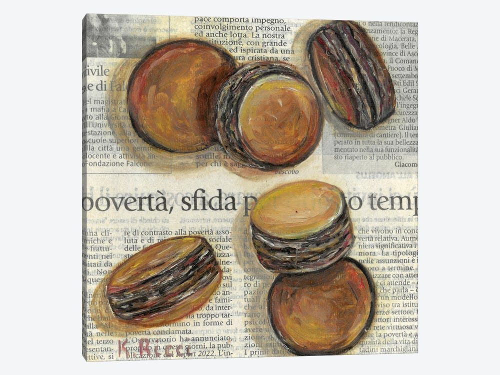 Macarons On Newspaper by Katia Ricci 1-piece Canvas Art
