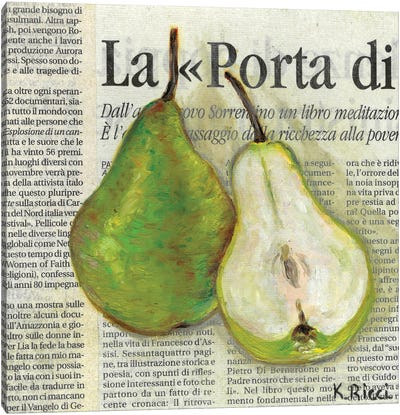 Pear On Newspaper Canvas Art Print - Katia Ricci